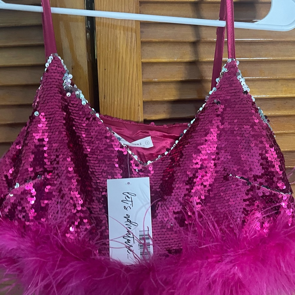 12th Tribe Pink Sequin Crop Top perfect for NYE outfit!